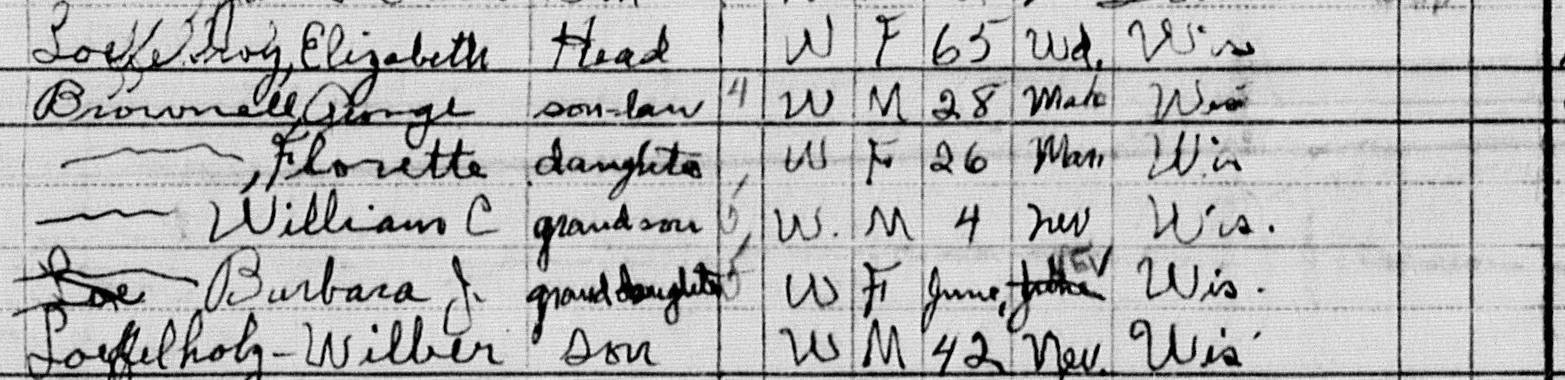 Elizabeth Loeffelholz and the Brownell household in the 1950 census