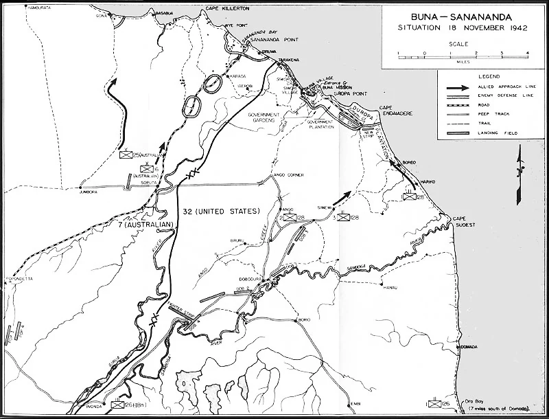 Official Army map of the Buna area