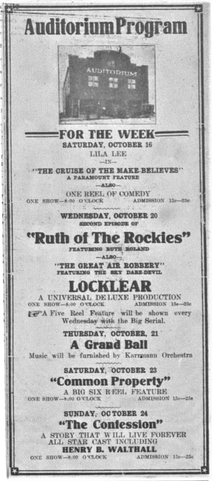 October 1920 Auditorium program with the remodeled facade