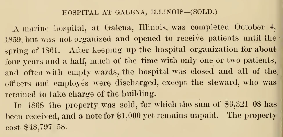 Federal account of the early Galena Marine Hospital