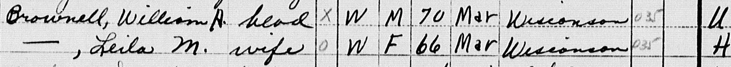William H and Leila M Brownell in the 1950 census