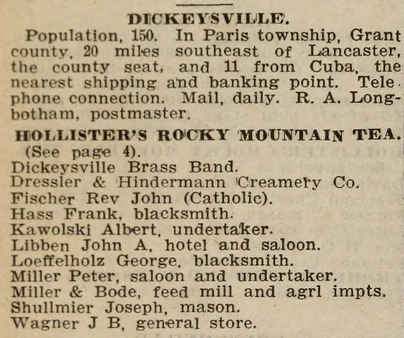 Dickeysville business directory entry naming George Loeffelholz